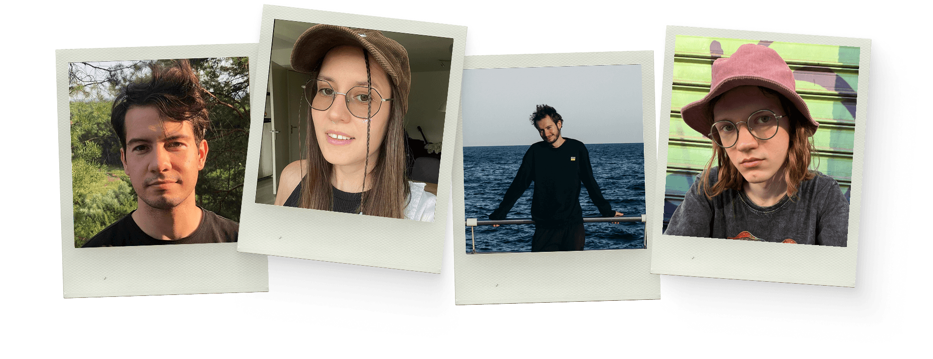 Polaroid portraits of Kirill, Katerina, Andrey, and Alex Markin